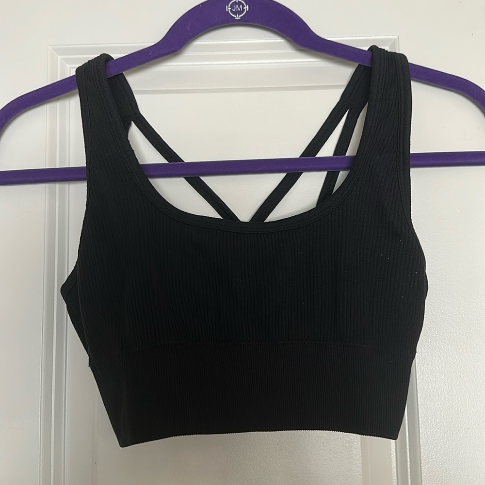 Aerie Black Ribbed Sports Bra